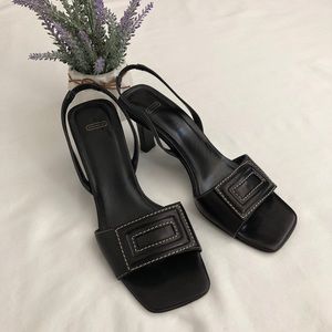 Coach leather square-toe heeled slingback sandals